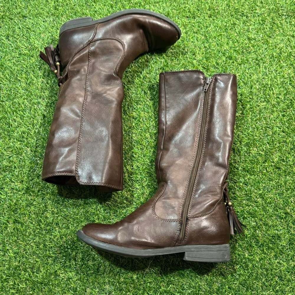 Brown leather knee high boots with